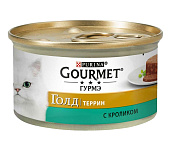 Влажный корм для кошек Gourmet Gold, кролик по-французски, террин, банка, 85 гр