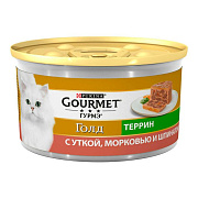 Влажный корм для кошек Gourmet Gold, утка, морковь и шпинат, террин, банка, 85 гр