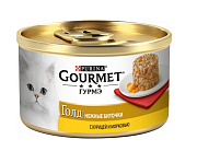 Влажный корм для кошек Gourmet Gold, курица и морковь, биточки, банка, 85 гр